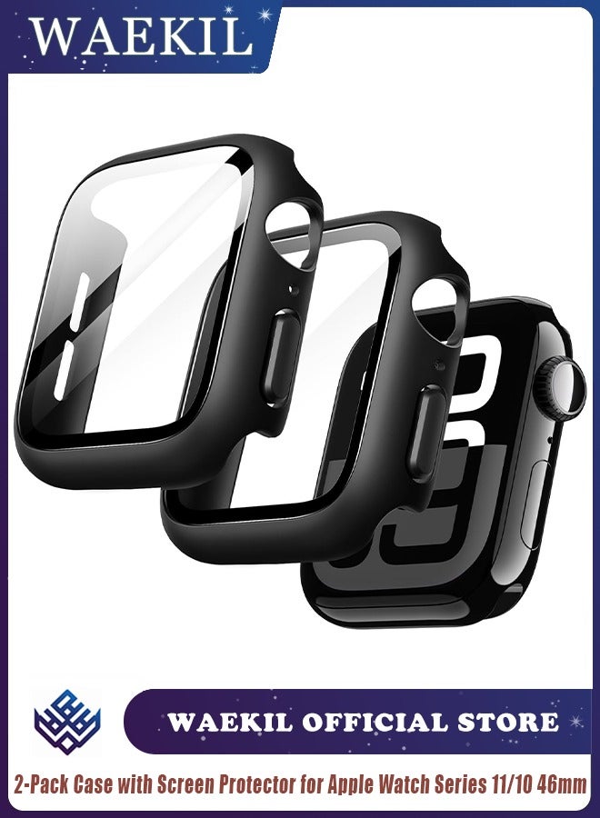 وايكيل جراب من قطعتين مع واقي شاشة لساعة Apple Watch Series 11 10 مقاس 46 مم غطاء كامل من البولي كربونات الصلب أسود للاستخدام اليومي والحماية اليومية والهدايا - Image 1