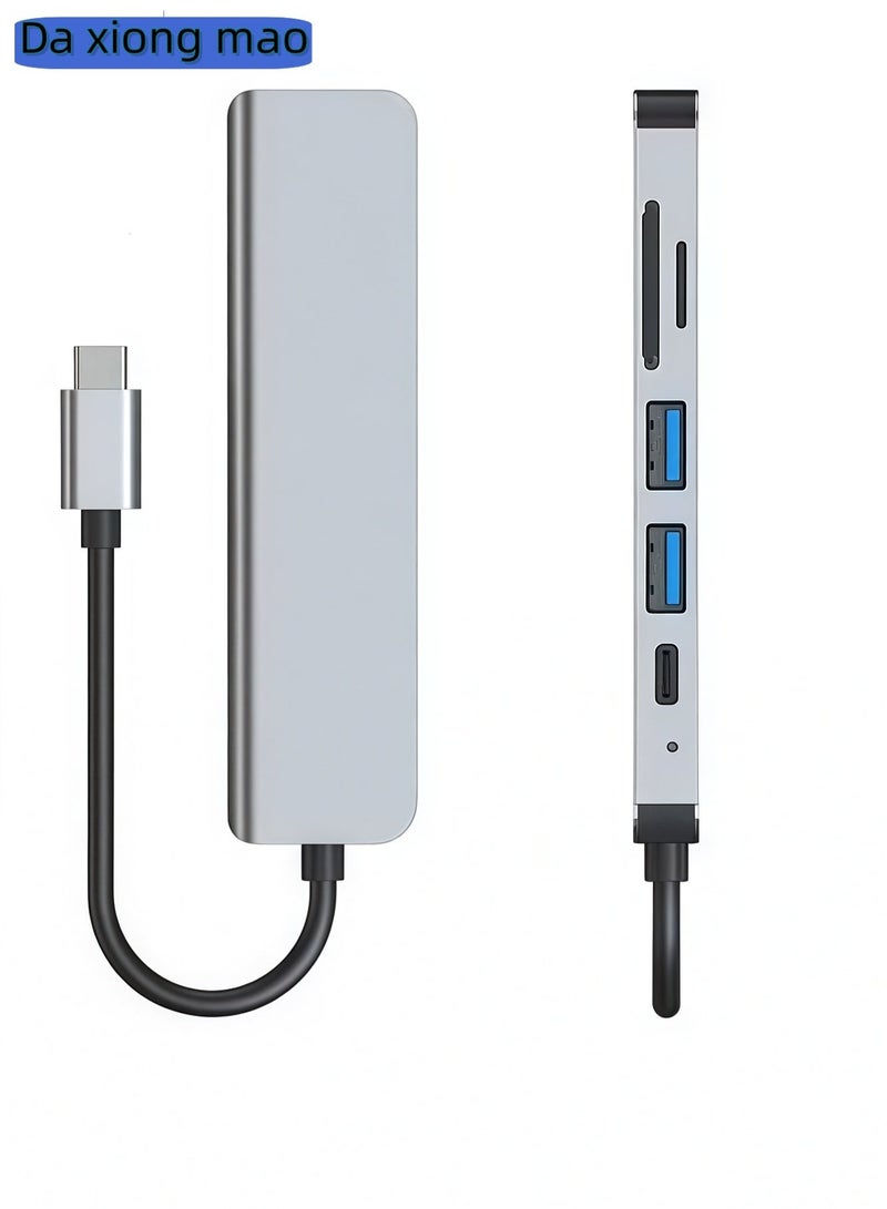 الباندا العملاقة موزع USB-C 6 في 1 مع شحن سريع بقوة 100 واط، محول من النوع C إلى HDMI بدقة 4K بتردد 30 هرتز، منافذ USB 2.0 وUSB 3.0 بسرعة 5 جيجابت في الثانية، قارئ بطاقات SD/TF مزدوج، متوافق مع MacBook Pro/Air 2023 M2/M1 وiPad Pro/Air وHP وDell وASUS وLenovo وغيرها | فضي - Image 5