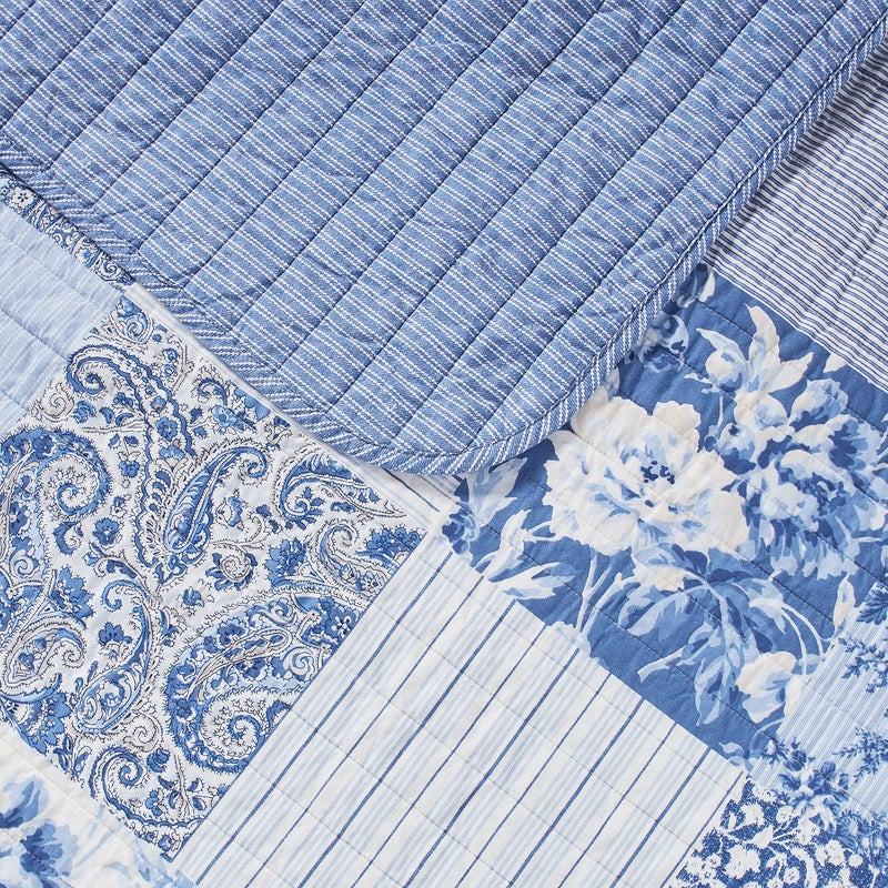 Laura Ashley - Twin Quilt Set, Reversible Cotton Bedding with Matching Sham, Medium-Weight for Year Round Use, Dorm Essentials (Paisley Printed Patchwork Blue) | Twin, Cotton, Bedding, Matching Sham, Farmhouse Inspired, Home Decor, Paisley Printed, Patchwork, Blue - Image 3
