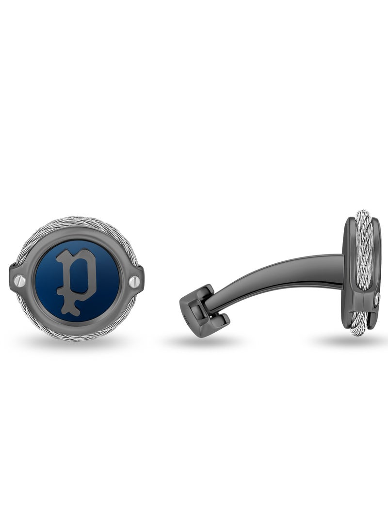 POLICE Wiregrip Grey and Blue Stainless Steel Cufflinks for Mne with P Logo - Image 1