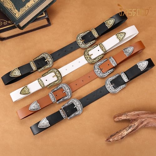 JASGOOD Double Buckle Western Belts For Woman Cowgirl Country Belt Vintage Black Leather Belt For Jeans Pants Dresses - Image 5