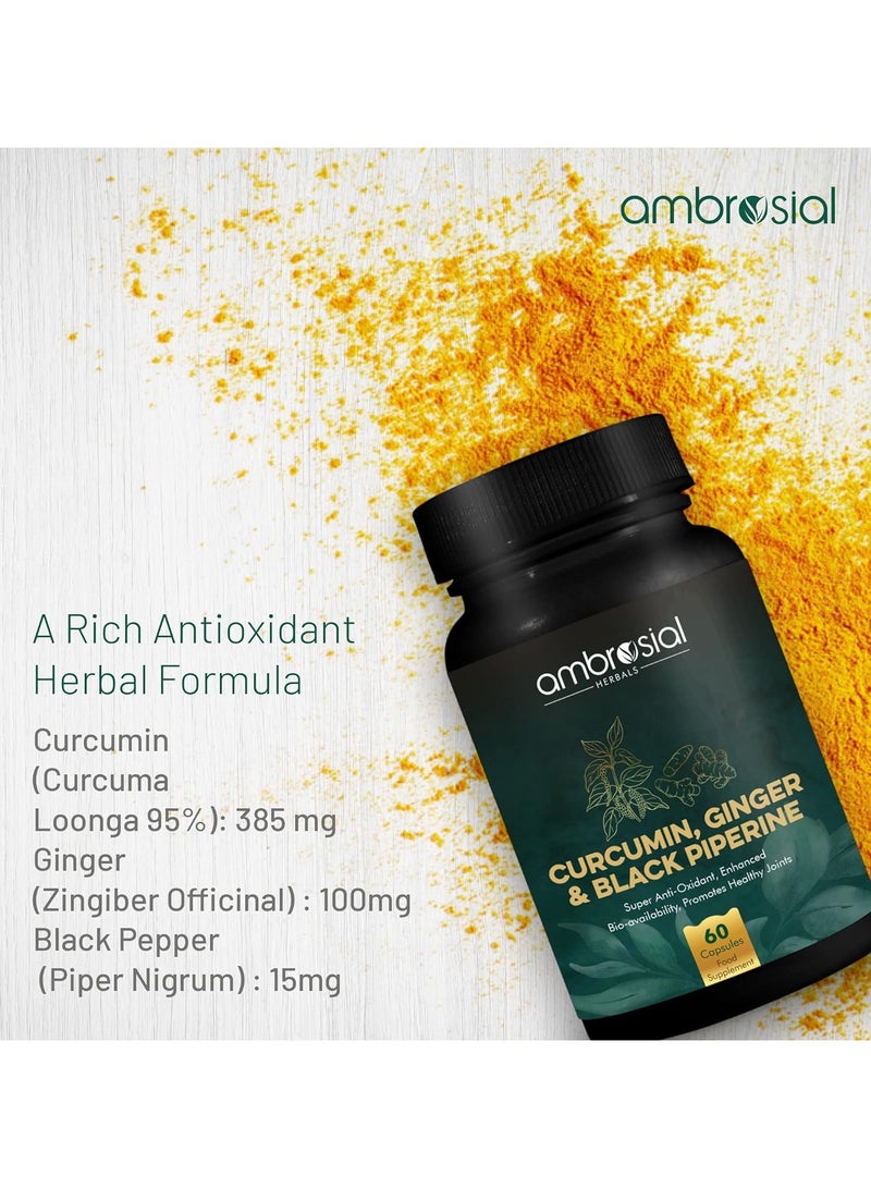 ambrosial Curcumin With Piperine And Ginger Turmeric Supplement With 95% Curcuminoids For Joint Support Highly Bioavailable, Premium Antioxidant 120 Vegan Capsules - Image 2