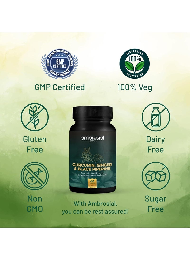 ambrosial Curcumin With Piperine And Ginger Turmeric Supplement With 95% Curcuminoids For Joint Support Highly Bioavailable, Premium Antioxidant 120 Vegan Capsules - Image 3