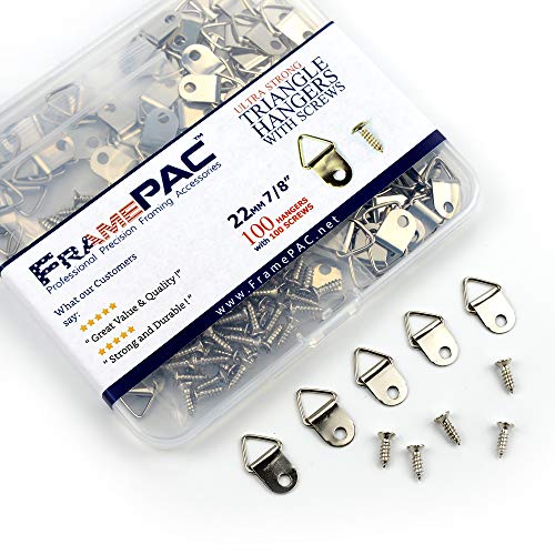 FramePac 100 Pack Picture Hangers with Screws, Small Triangle Ring, D Rings for Clock, Decoration, Mirror, Paintings, Artwork Picture Frame - Image 2