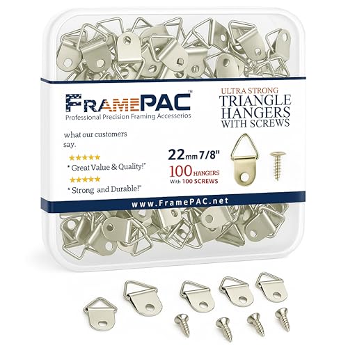 FramePac 100 Pack Picture Hangers with Screws, Small Triangle Ring, D Rings for Clock, Decoration, Mirror, Paintings, Artwork Picture Frame - Image 1