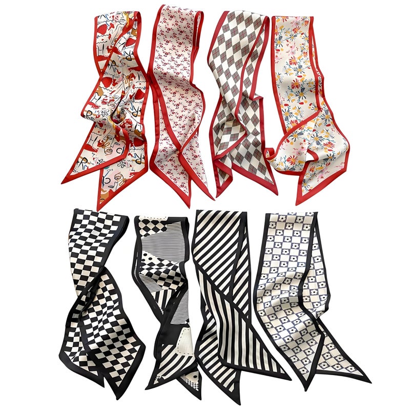MsAnya 8Pcs Fashion Scarves for Women, Multifunctional Boho Scarves Headbands Satin Scarf for Bag Hair Accessories (rd04bk, 8 pcs) - Image 1
