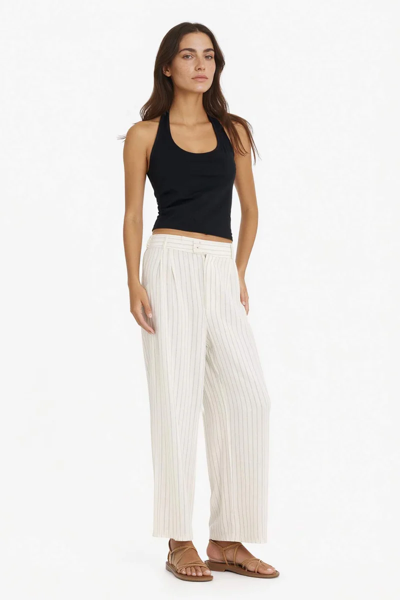 DeFacto Culotte High Waist Wide Leg Linen Blend Trousers
