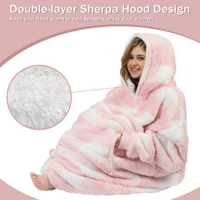 Catalonia Pink Plaid Oversized Wearable Blanket Hoodie Sweatshirt, Comfortable Sherpa Lounging Pullover for Adults Men Women Wife Girlfriend, Gift for Her - Image 5
