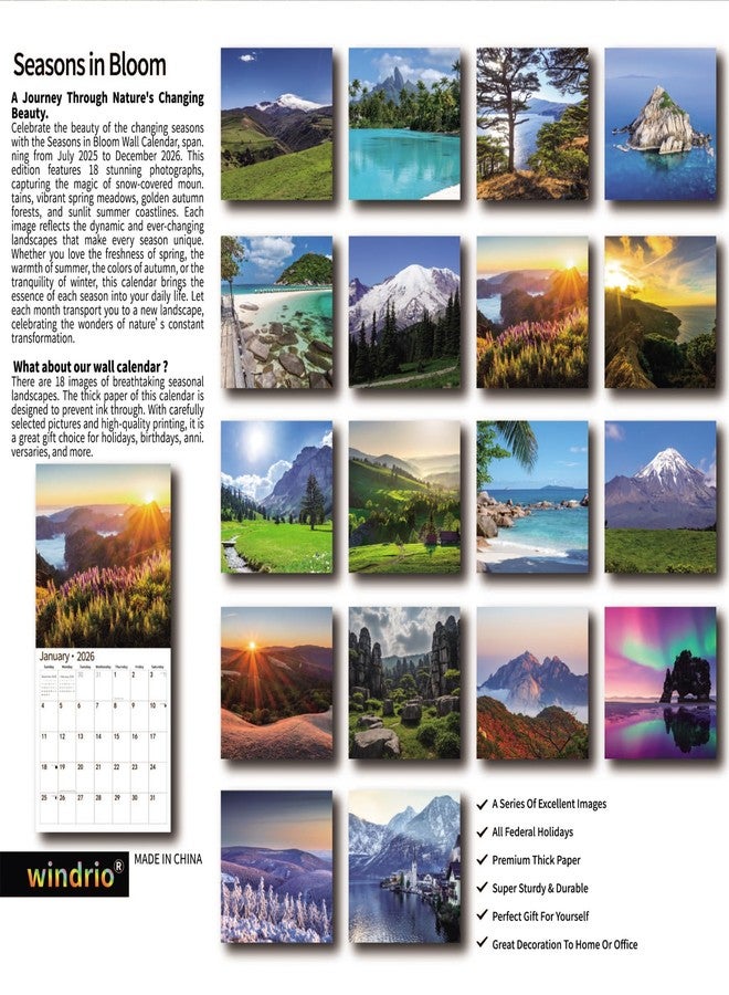 windrio 2026 Wall Calendar,Calendar 2026, July 2025 - December 2026, Wall Calendar Seasons In Bloom, 12" x 24" Opened,Full Page Months Thick & Sturdy Paper for Gift Perfect Calendar Organizing & Planning - Image 2