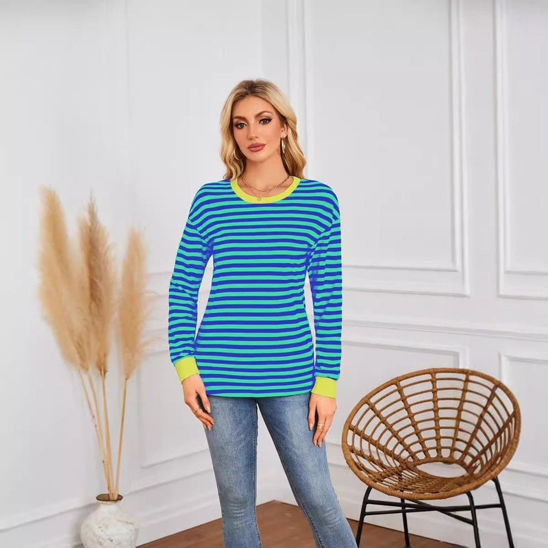 Women's Striped Round Neck Long Sleeve Casual Sweatshirt - Comfortable Fall Pullover Top - Image 5