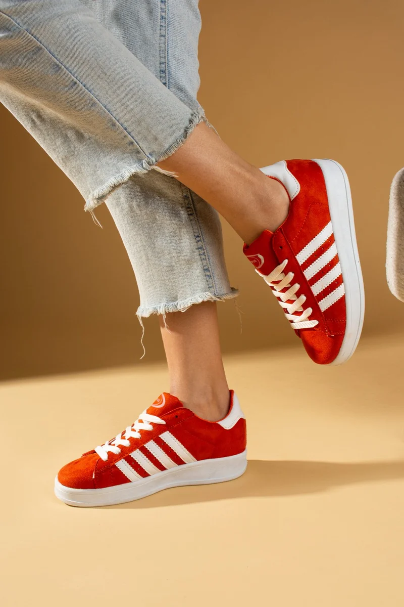 Pembe Potin Pink Booties Lace-Up Comfortable Fit Stripe Detailed Comfort Women's Sneaker 001-1015-24