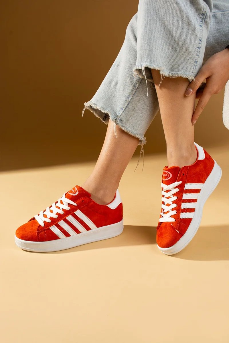 Pembe Potin Pink Booties Lace-Up Comfortable Fit Stripe Detailed Comfort Women's Sneaker 001-1015-24