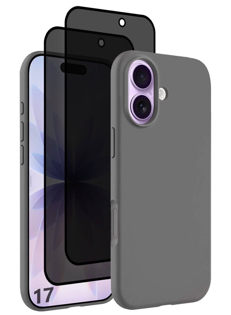 CATANES 3 Packs Silicone Protective Phone Case for iPhone 17 - Soft Anti-Scratch Microfiber Lining Ultra Slim Drop Protection Phone Cover with Two Privacy Screen Protectors - Dark Grey - Image 1