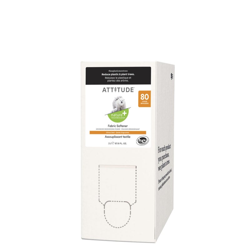 Attitude منعم الأقمشة السائل من أتيتيود - عبوة إعادة تعبئة نباتية 100% - متوافق مع HE - برائحة قشر الحمضيات - 80 غسلة - 676 أونصة سائلة