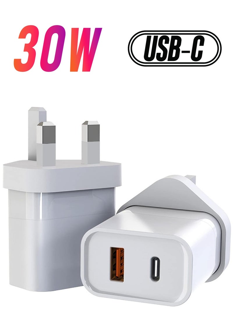 Generic "Dual Ports Fast Wall Charger – GaN 30W PD USB-C for iPhone, iPad Pro, MacBook Air, Samsung Laptop, S21, and More, with 18W USB Port for Additional Devices (White)"  - Image 1