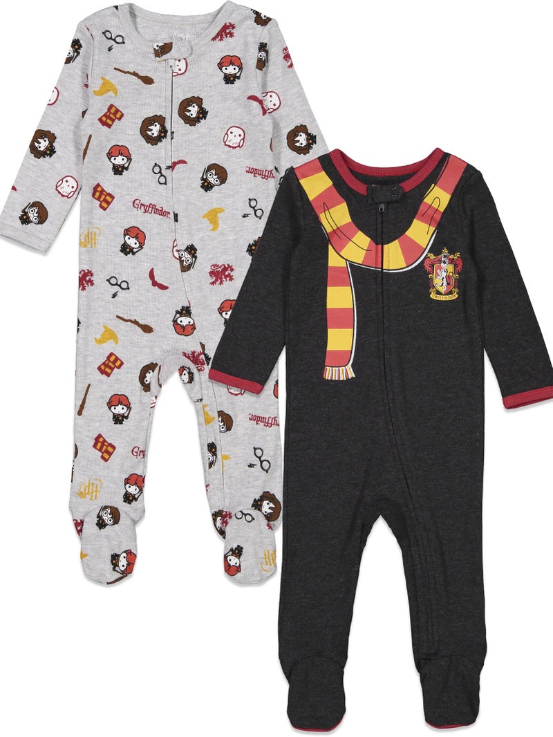 Harry Potter Newborn Baby Boys 2 Pack Zip Up Costume Sleep N' Play Coveralls Gryffindor 3-6 Months - Image 1
