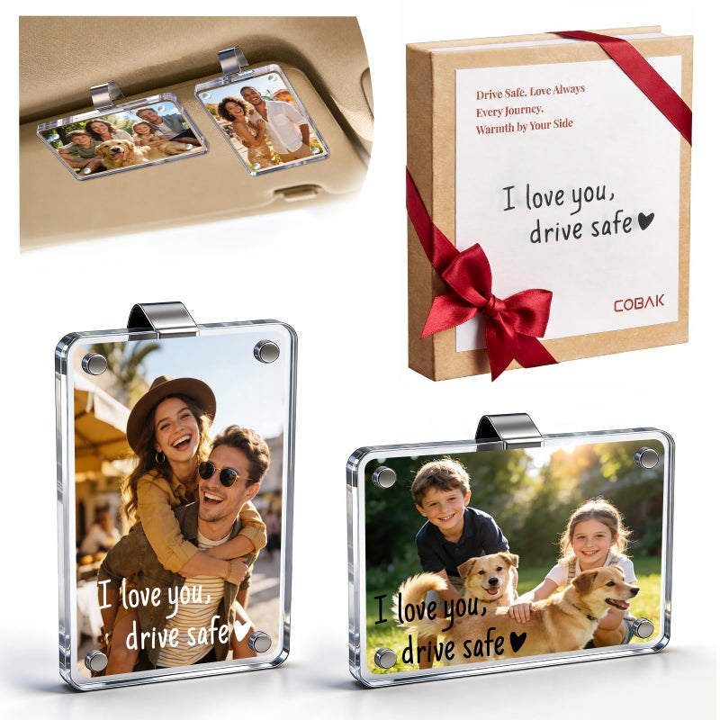CoBak 2 Pack Acrylic Car Photo Holder, Magnetic Personalized Car Visor Clip, Car Accessories & Car Decor, for Mom, Women, Her, to Display Family & Personal Photos - Image 1