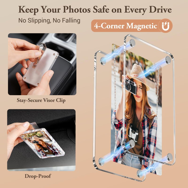 CoBak 2 Pack Acrylic Car Photo Holder, Magnetic Personalized Car Visor Clip, Car Accessories & Car Decor, for Mom, Women, Her, to Display Family & Personal Photos - Image 4