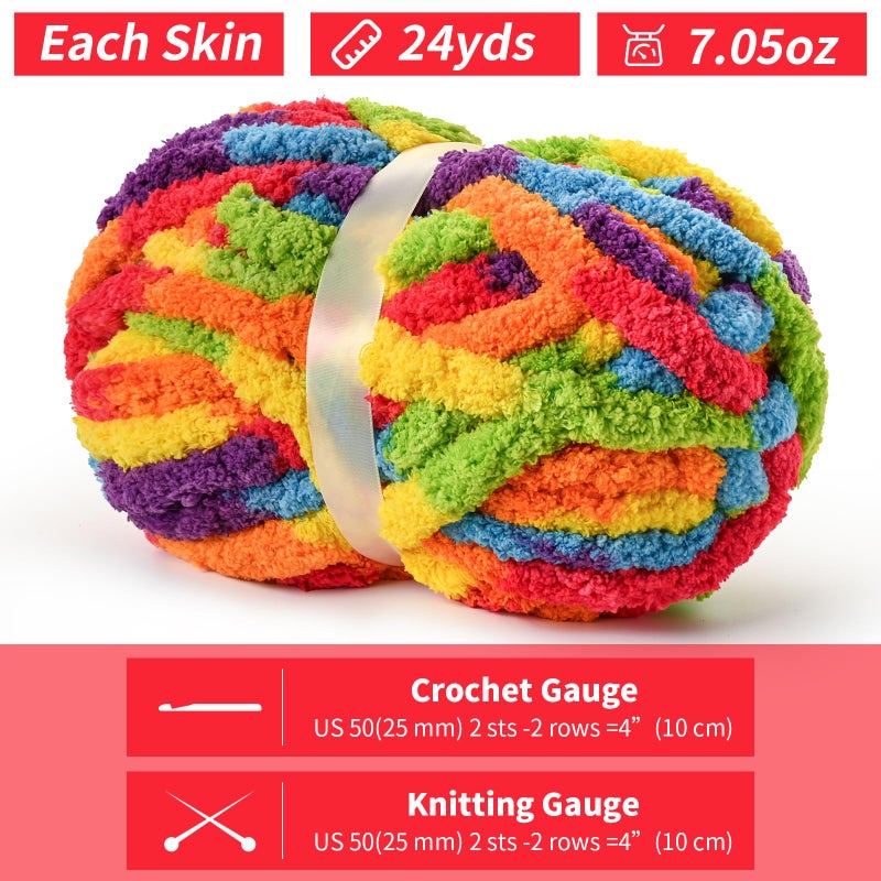 Waikxin 10 Pack Jumbo Chunky Yarn for Hand Knitting, Fluffy Chunky Chenille Yarn for Crocheting, Variegated Chunky Knit Baby Blanket Yarn, 240 yds /70.5 oz Super Bulky Yarnï¼ˆRainbowï¼‰ - Image 2