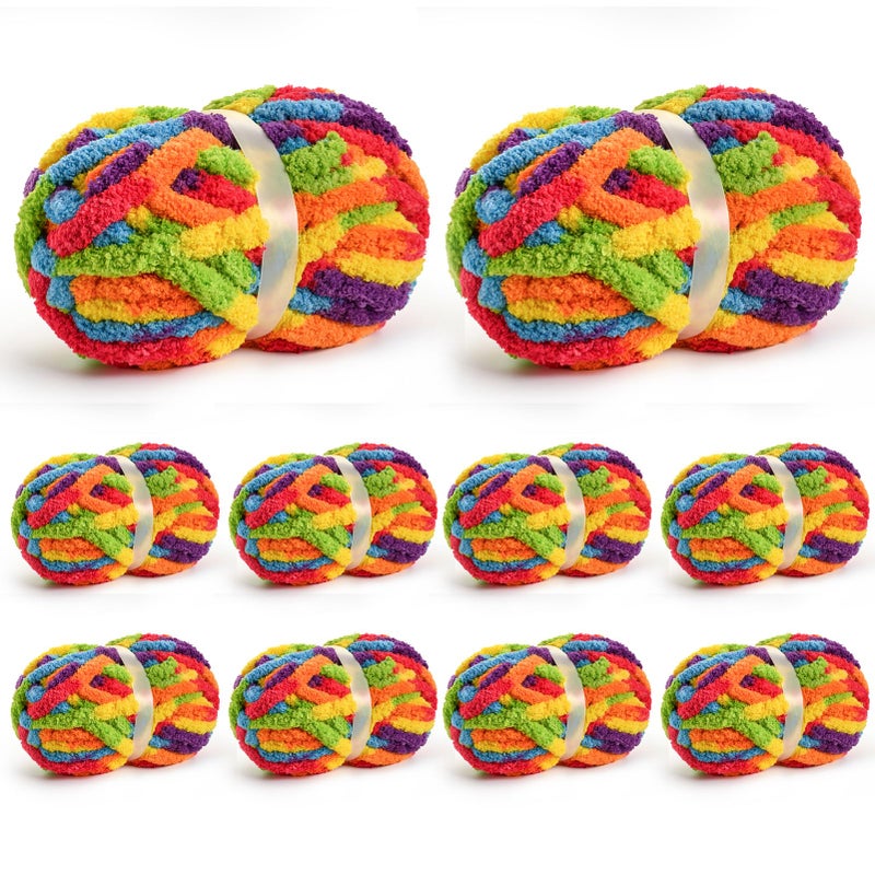 Waikxin 10 Pack Jumbo Chunky Yarn for Hand Knitting, Fluffy Chunky Chenille Yarn for Crocheting, Variegated Chunky Knit Baby Blanket Yarn, 240 yds /70.5 oz Super Bulky Yarnï¼ˆRainbowï¼‰ - Image 1