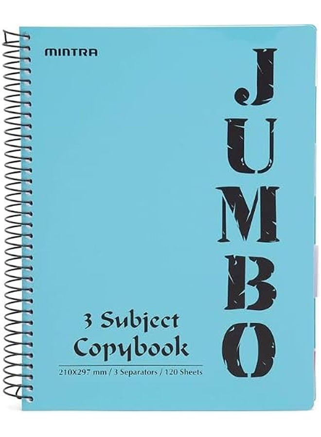 JUMBO A4 Notebook 3 Subjects 120 Sheets-Pastel color- Blue Pastel