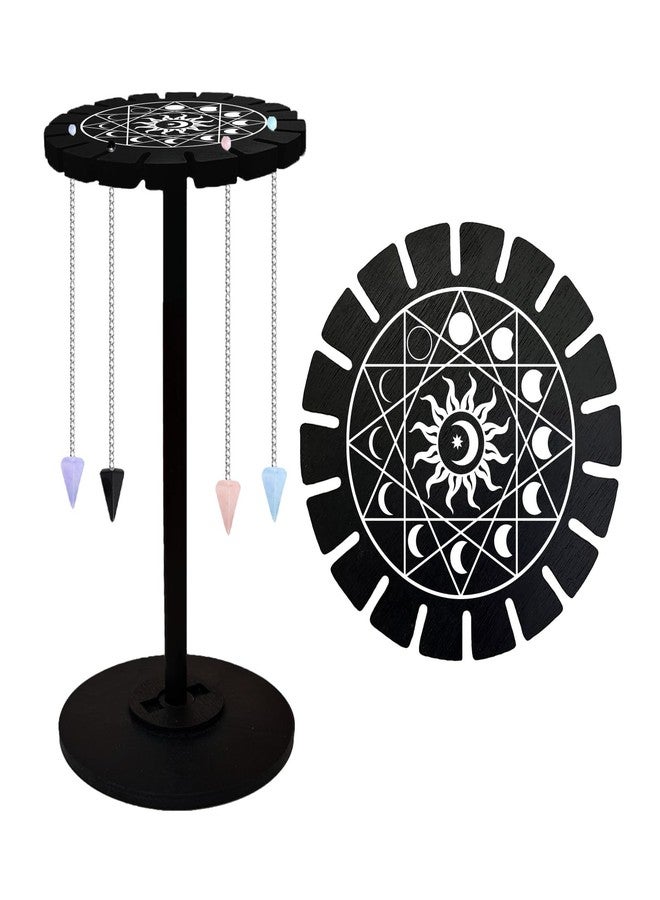 AHANDMAKER Pendulum Display Stand Wooden Pendulum Display Stand Stones Rocks Crystal Pendulum Holder with 18 Slots for Crystals Necklaces Accessories Decoration Spirit Altar Decoration - Geometric Moon Phases - Image 1