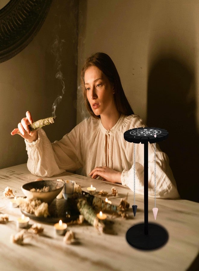 AHANDMAKER Pendulum Display Stand Wooden Pendulum Display Stand Stones Rocks Crystal Pendulum Holder with 18 Slots for Crystals Necklaces Accessories Decoration Spirit Altar Decoration - Geometric Moon Phases - Image 5