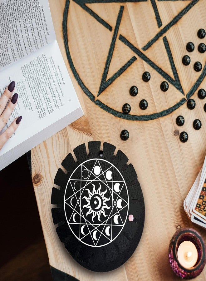 AHANDMAKER Pendulum Display Stand Wooden Pendulum Display Stand Stones Rocks Crystal Pendulum Holder with 18 Slots for Crystals Necklaces Accessories Decoration Spirit Altar Decoration - Geometric Moon Phases - Image 4