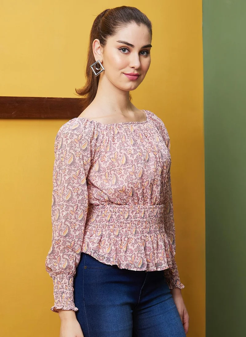 جلو باص بلوزة نسائية بطبعة زهور