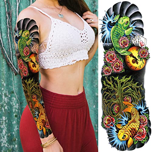Briyhose Colorful Realistic Temporary Tattoo Sleeves For Kid Full Arm Large Skull Fish Watercolor Fake Sleeve Tattoos Kid Women Halloween Pumpkin Temp Tatoo Sticker Boy Girl Party Body Art Makeup 6Sheet - Image 5