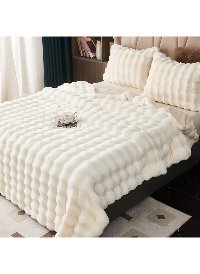 GT-Wheel Luxury Plush Throw Blanket Super Soft Cozy Fuzzy Blanket Faux Rabbit Fur Blanket Lightweight Blanket - Image 2