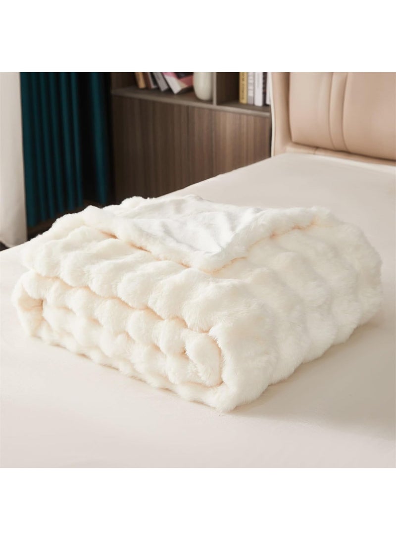 GT-Wheel Luxury Plush Throw Blanket Super Soft Cozy Fuzzy Blanket Faux Rabbit Fur Blanket Lightweight Blanket - Image 5