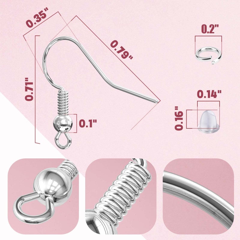 Aiythouy Hypoallergenic Earring Hooks, 600 Pcs Earring Making Supplies Kit with Earring Hooks, Jump Rings and Earring Backs for Jewelry Making (Silver and Gold) - Image 3