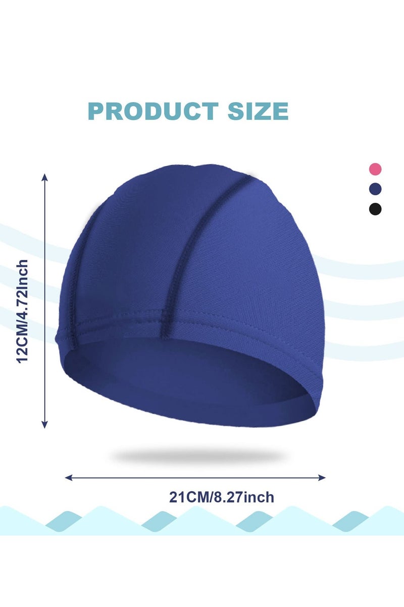 Cuken 3 Pieces Swimming Caps Comfortable Fabric Swimming Hat Premium Quality Stretchable Unisex Polyester Cloth Swimming Cap Lightweight Bathing Caps for Water Sports 3 Colors - Image 2