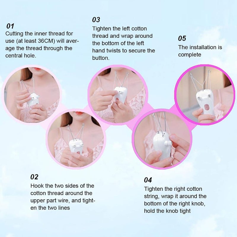 Filfeel Electric Threading Hair Removal Device Rechargeable Thread Epilator for Women (Pink) - Image 5