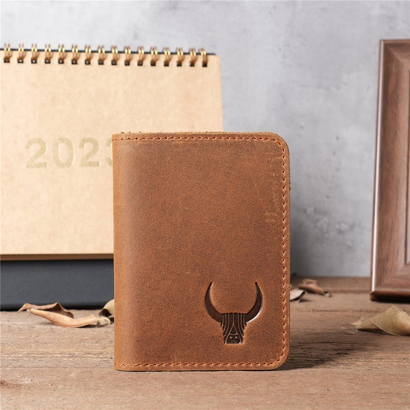 1052 Mens Genuine Leather Card Holder Crazy Horse Leather Drivers License Holder Retro Brown Simple Foreign Trade Explosions Laser1052 yellow brown pressed cow head 1052 yellow brown pressed cow head