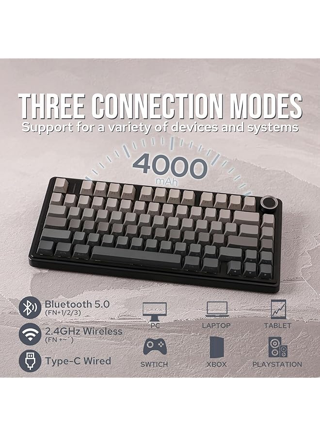 EPOMAKER X Aula F75 Gasket Mechanical Keyboard 75% Wireless Hot Swappable Gaming Keyboard With Five Layer Padding&Knob Bluetooth/2.4Ghz/Usb C Rgb (Black Gradient Leobog Reaper Switch) - Image 3