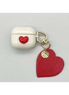For AirPods 4 Headphone Set Cartoon Diy Doll Pendant Apple 1/2 Generation/pro2 Bluetooth Soft Case Bracelet-Color:Beige Soft Shell + Pendant-Red Love-Model:AirPods 1/2 Generation (protective Cover)