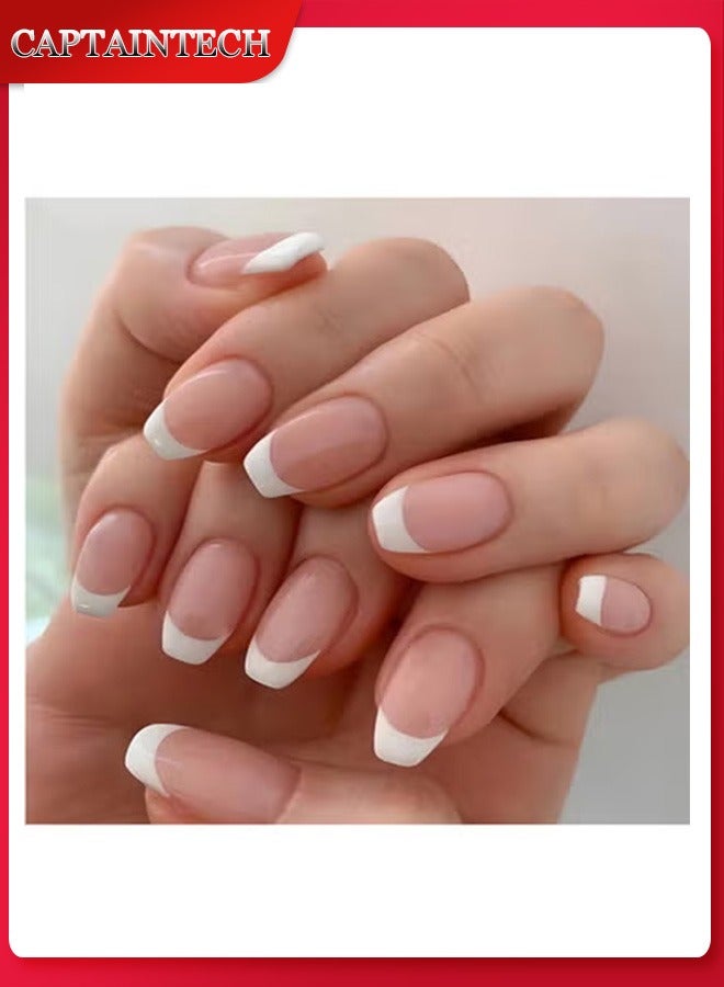 كابتن تيك اضغط على الأظافر بطرف فرنسي - عبوة من الجل الناعم للأظافر الصناعية الفرنسية القصيرة، اضغط على الأظافر بجودة صالونات التجميل، وأظافر لاصقة سلسة لتقليم الأظافر النسائية - Image 1