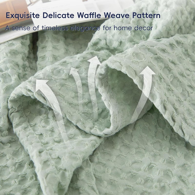 PHF Ultra Soft 400gsm Waffle Weave Blanket King Size (230cm x 264cm), Cozy Woven Blanket for Bed, Decor, Sofa, Sage Green - Image 3
