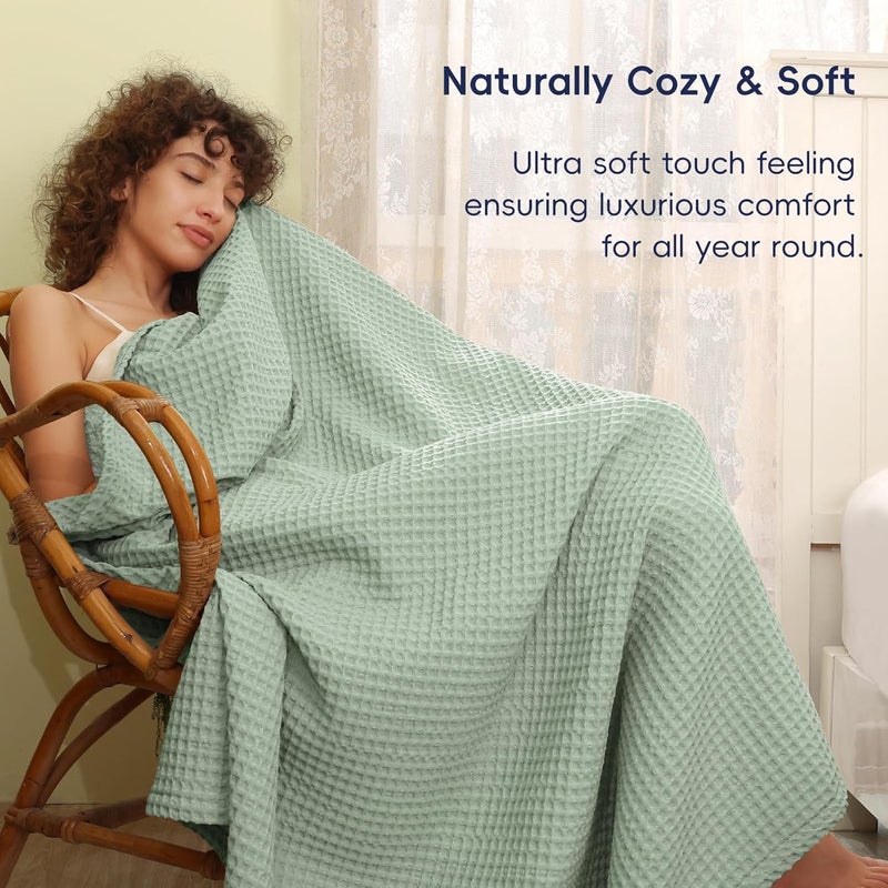PHF Ultra Soft 400gsm Waffle Weave Blanket King Size (230cm x 264cm), Cozy Woven Blanket for Bed, Decor, Sofa, Sage Green - Image 4