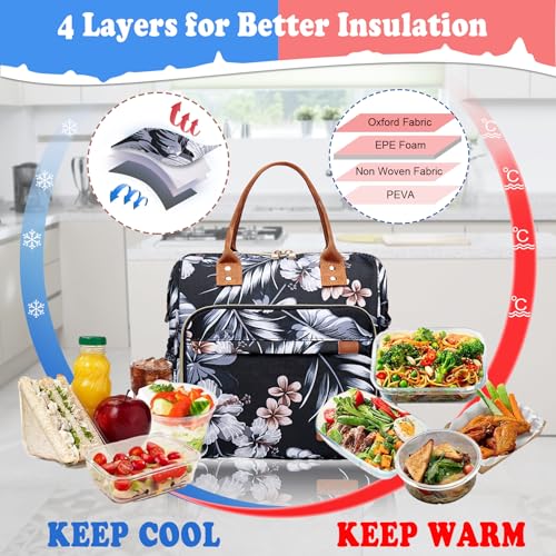 TuErCao Hibiscus Lunch Box for Women Adult Insulated Lunch Bag Ladies Lunch Tote Bag for Work Loncheras para Mujer de Trabajo - Image 4
