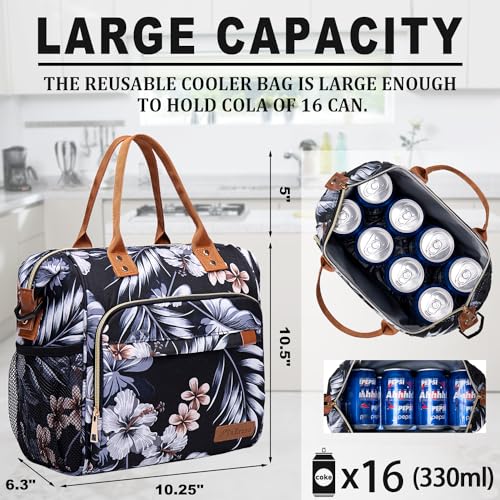 TuErCao Hibiscus Lunch Box for Women Adult Insulated Lunch Bag Ladies Lunch Tote Bag for Work Loncheras para Mujer de Trabajo - Image 3