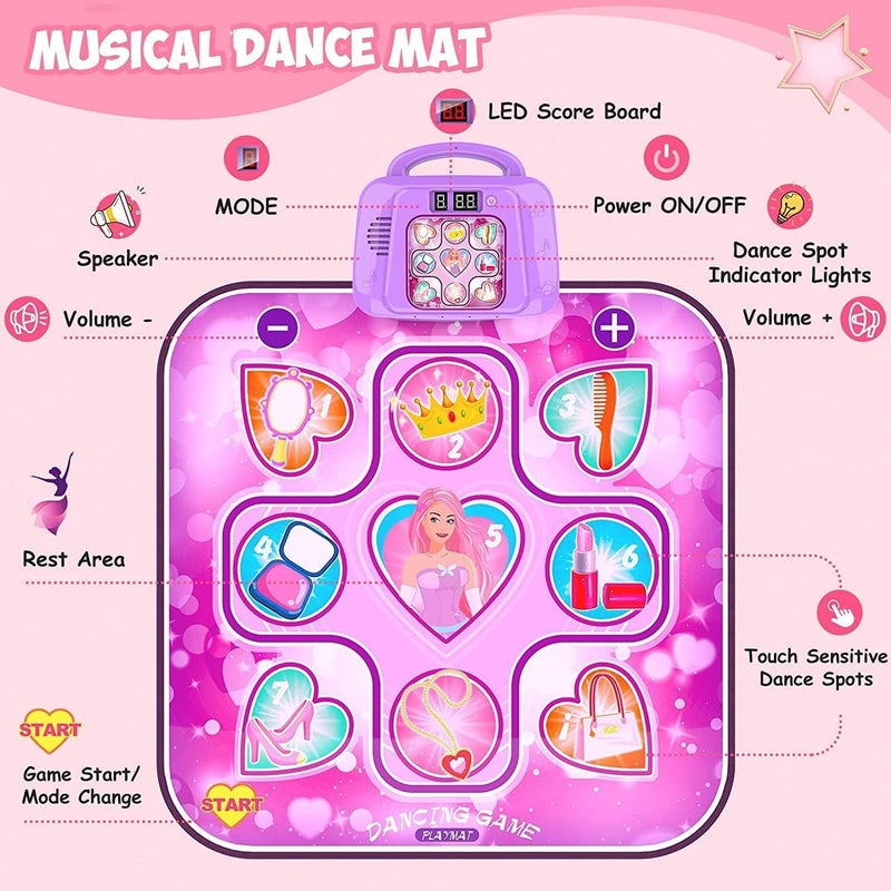 Dance Mat Toys for Kids, Light Up Dancing Toy Music Dance Mat with 6 Game Modes & LED Lights, Music Light Up Dancemat Girls Toys Gifts for 3 4 5 6 7 8 9 10+ Year Old Girls - Image 4