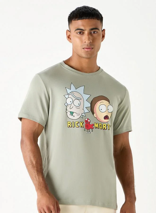 Rick and Morty Print Crew Neck T-shirt with Short Sleeves