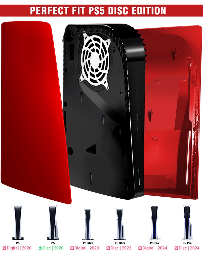 Joso Faceplate for PS5 Disc Edition, Anti-Scratch Dustproof Case Replacement, Cover Skin Fit for PS5 Console (CD-ROM), Plates for PS5 Accessories, Easy Installation - Red - Image 2