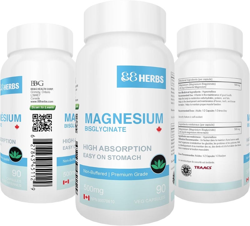 88herbs مغنيسيوم بيزغليسينات أعلى امتصاص درجة ممتازة بدون إضافات غير مخفف 90 كبسولة نباتية 500 ملغ مغنيسيوم بيزغليسينات لكل كبسولة 50 ملغ مغنيسيوم عنصري - Image 5