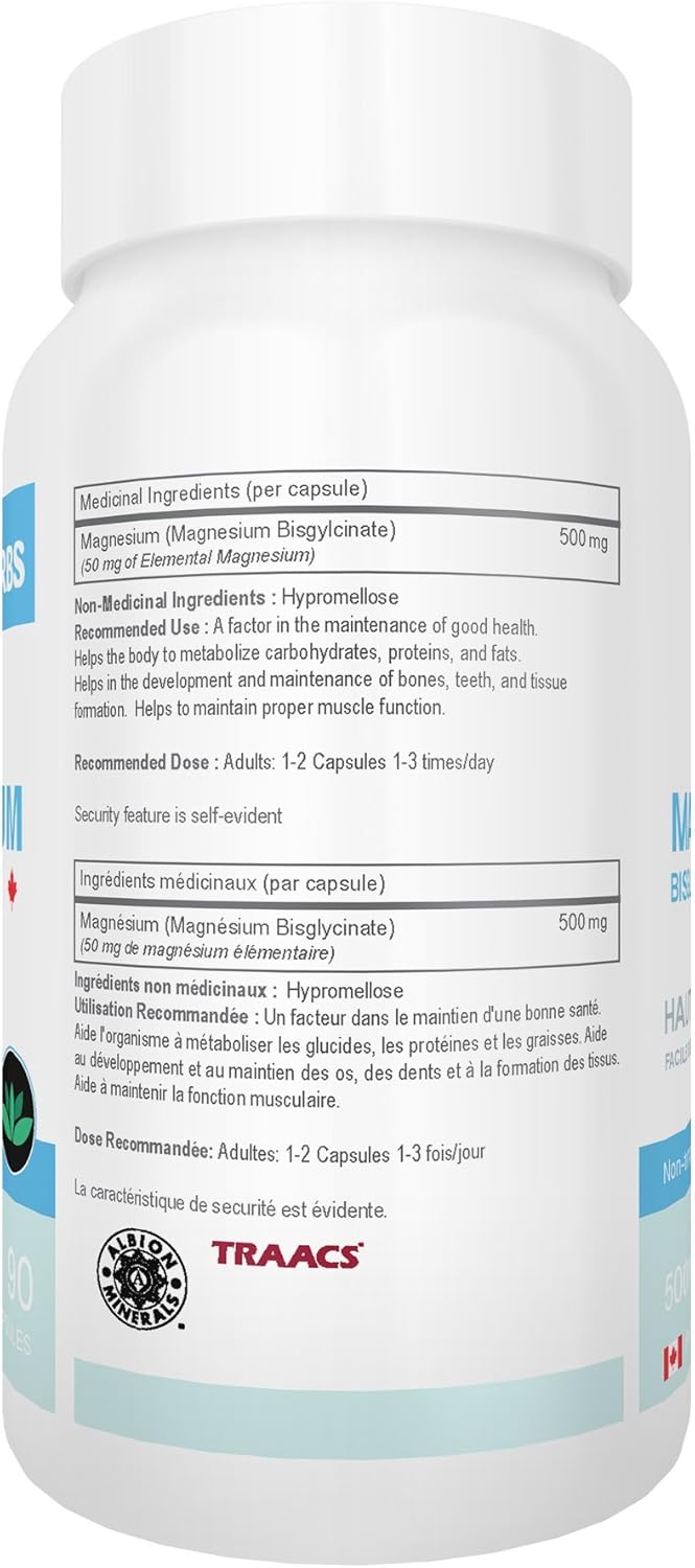 88herbs مغنيسيوم بيزغليسينات أعلى امتصاص درجة ممتازة بدون إضافات غير مخفف 90 كبسولة نباتية 500 ملغ مغنيسيوم بيزغليسينات لكل كبسولة 50 ملغ مغنيسيوم عنصري - Image 2