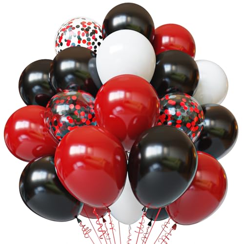 YMSZ Red and Black Balloons 50pcs 12 inch Black Red White Balloons for Birthday Wedding Baby Shower Casino Party Race Car Party Decorations - Image 1