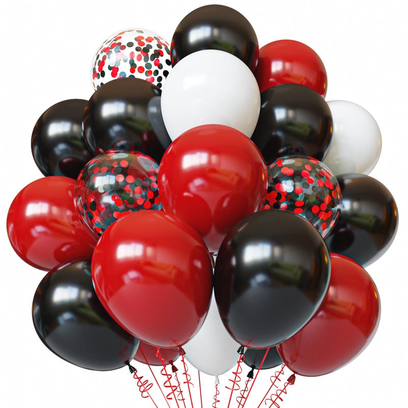 YMSZ Red and Black Balloons 50pcs 12 inch Black Red White Balloons for Birthday Wedding Baby Shower Casino Party Race Car Party Decorations - Image 3